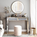 Mirrored Vanity Dresser with Drawers for Bedroom, Silver Make Up Table Inlay with Crushed Crystals
