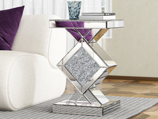 SHYFOY Mirrored Crushed Diamond Side Table Glass Mirror End Tables