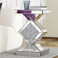 SHYFOY Mirrored Crushed Diamond Side Table Glass Mirror End Tables