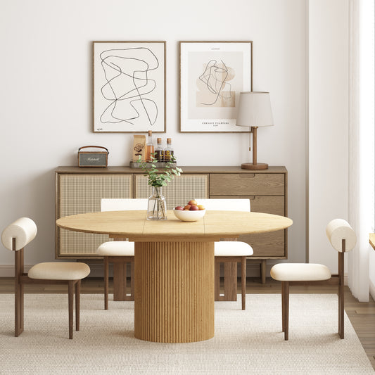 Extendable Oval Solid Wood Dining Table - Oak