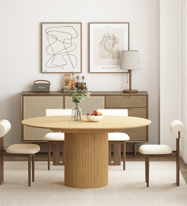 Oak Extendable Oval Solid Wood Dining Table