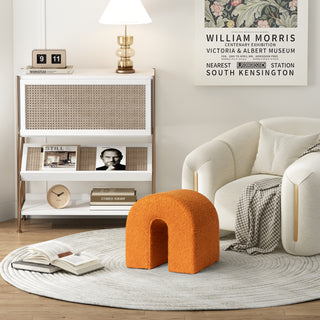 Orange Accent Upholstered Ottoman, N Shaped