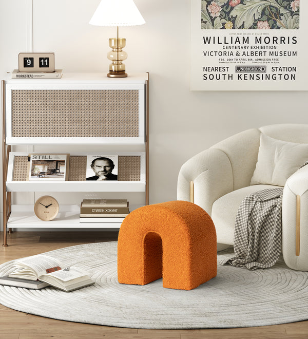 Orange Accent Upholstered Ottoman, N Shaped