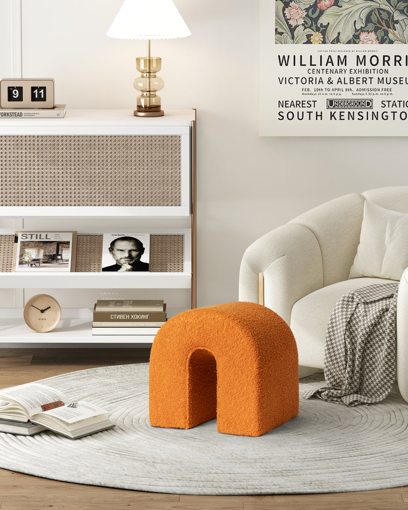 Orange Accent Upholstered Ottoman, N Shaped