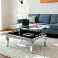 Mirror Glass Coffee Table Lift Top Accent Table with Hidden Storage