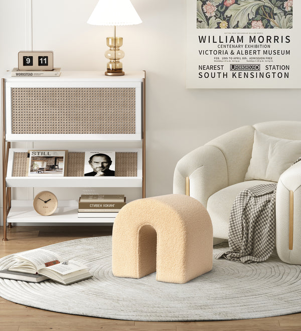 Camel Accent Upholstered Ottoman, N Shaped