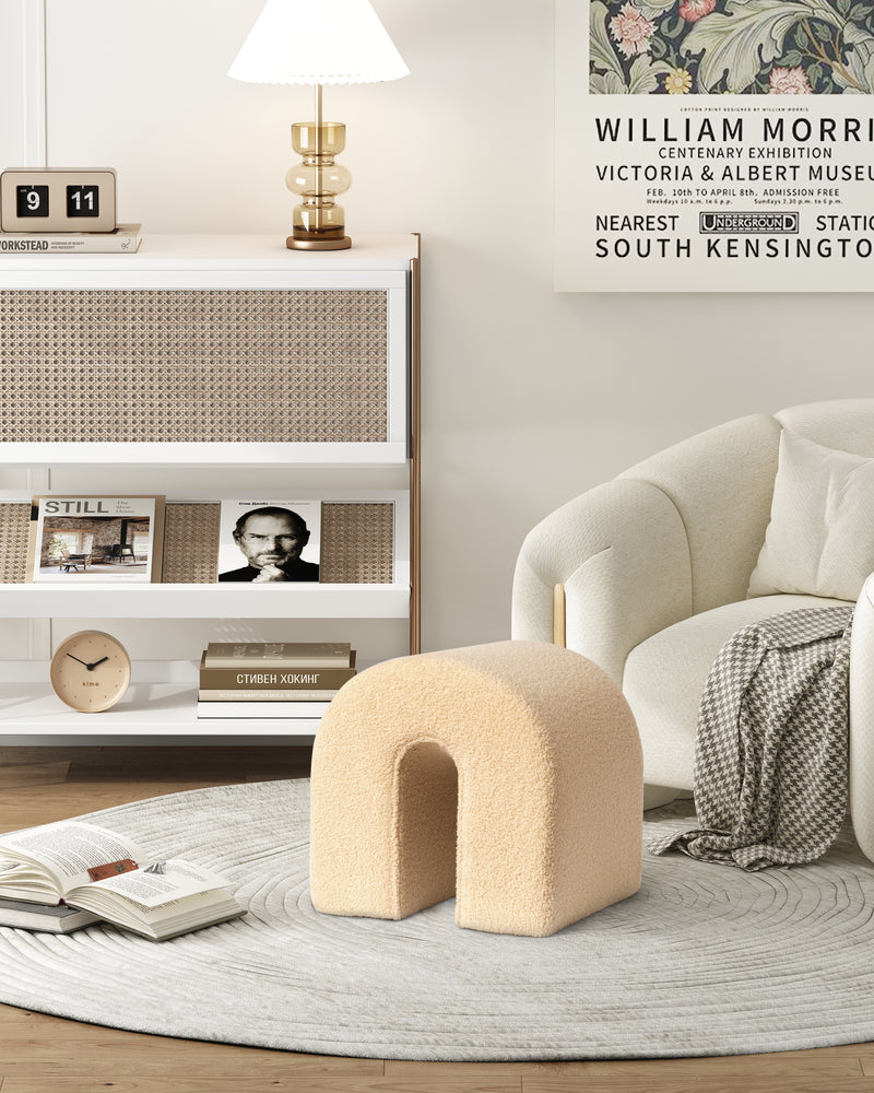 Camel Accent Upholstered Ottoman, N Shaped