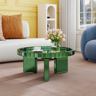Green Round Glass Tray Top Coffee Table