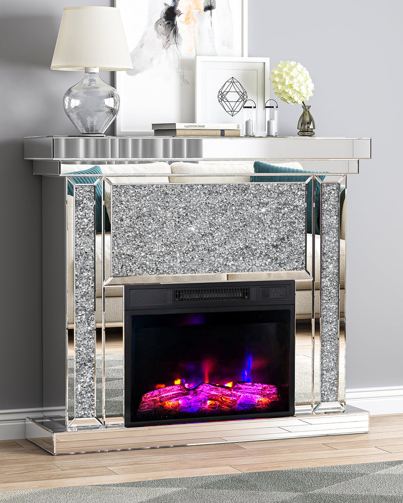 SHYFOY Mirrored Electric Fireplace with Remote Control, 3D Flame