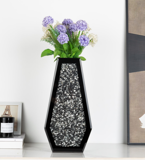 Black Crushed Diamond Mirrored Flower Vases Home Decor