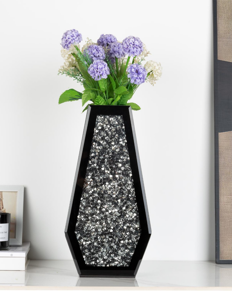 Black Crushed Diamond Mirrored Flower Vases Home Decor