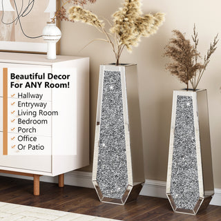 30" IN  Large Silver Mirror Crystal Vases Crushed Diamond Tall Floor Vase