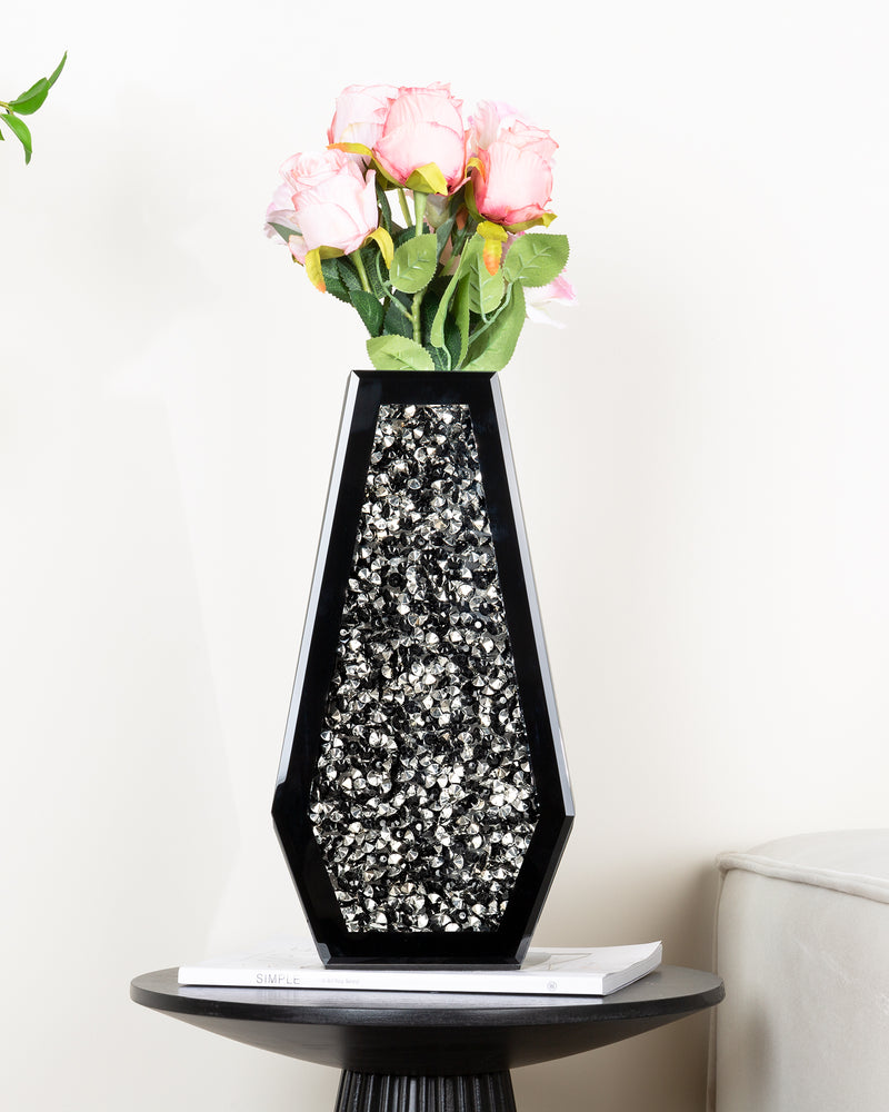 Black Crushed Diamond Mirrored Flower Vases Home Decor