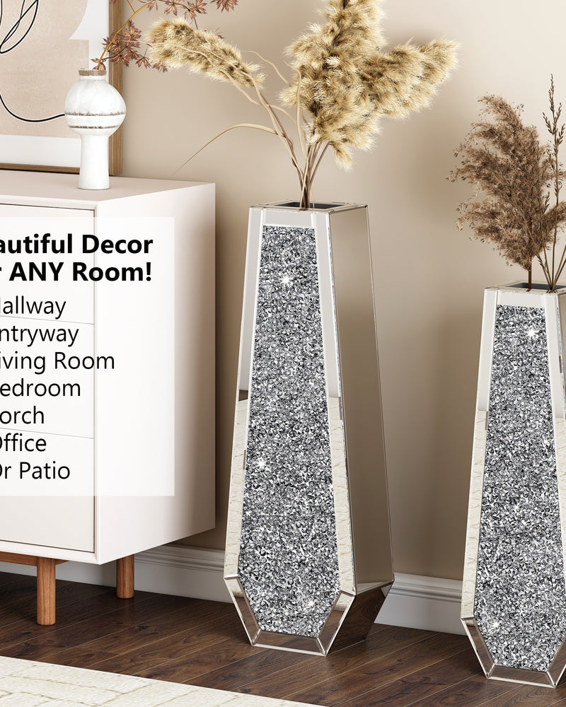 Large Silver Mirror Crystal Vases Crushed Diamond Tall Floor Vase