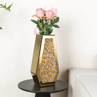 Glod  Crushed Diamond Vase Large Mirrored Flower Vases Home Decor
