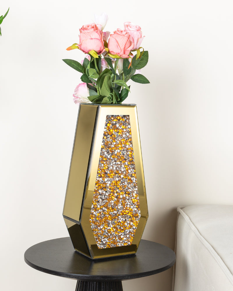 Glod  Crushed Diamond Vase Large Mirrored Flower Vases Home Decor