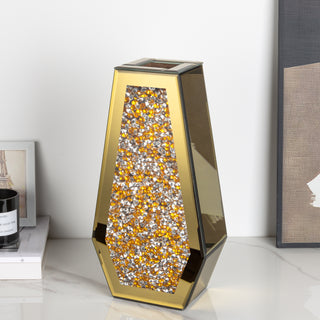 Glod  Crushed Diamond Vase Large Mirrored Flower Vases Home Decor