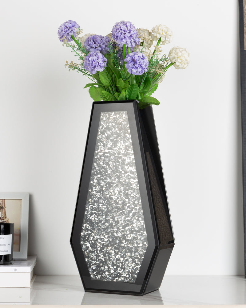 Black Crushed Diamond Mirrored Flower Vases Home Decor
