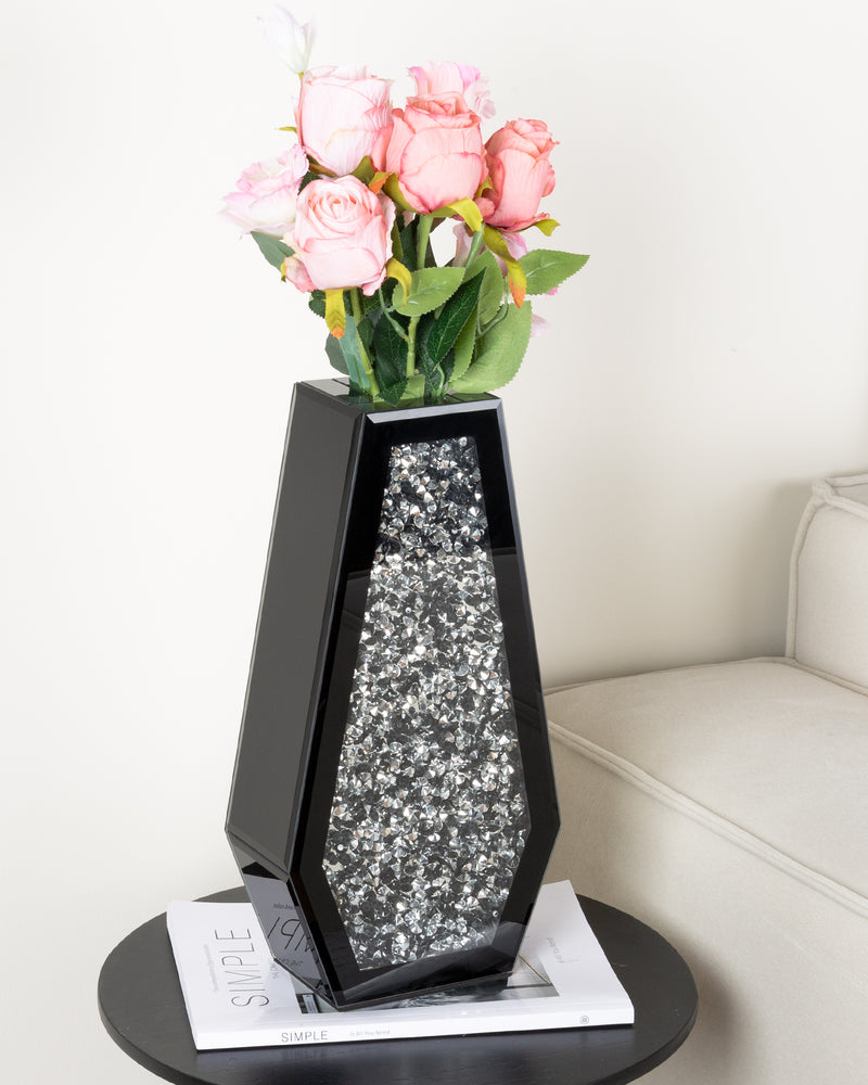 Black Crushed Diamond Mirrored Flower Vases Home Decor