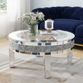 Round Glass Top Silver Accent Table Decor With Crushed Diamond Coffee Table