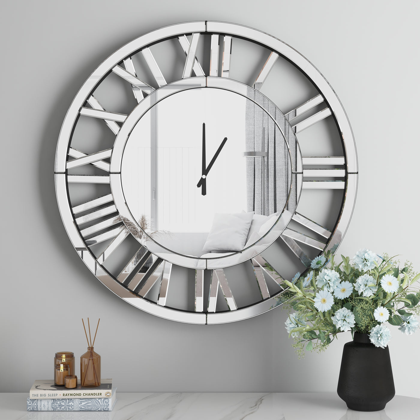 Oversize Wall Clock Living Room Decor, Extra Large Decorative Mirror Wall Clocks