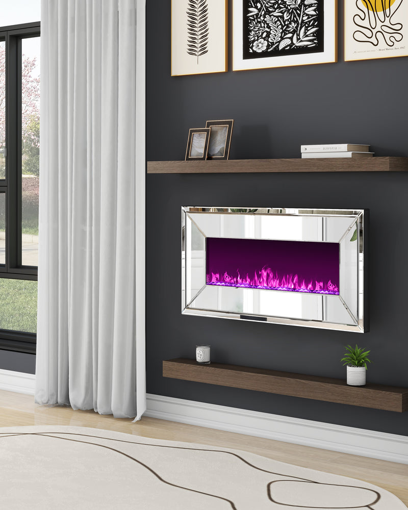 Riggleman Mirrored Wall Mounted Electric Fireplace with Remote Control