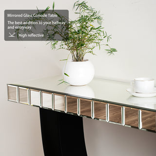 Modern Mirror Console Table with U-Shaped Black Wood Base