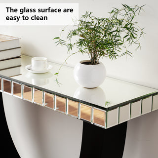 Modern Mirror Console Table with U-Shaped Black Wood Base