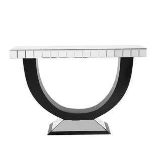 Modern Mirror Console Table with U-Shaped Black Wood Base