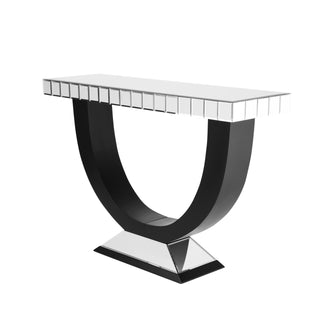 Modern Mirror Console Table with U-Shaped Black Wood Base
