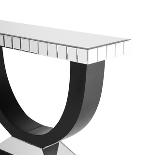 Modern Mirror Console Table with U-Shaped Black Wood Base