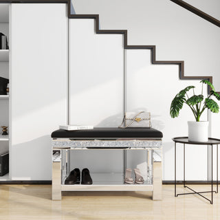 SHYFOY Crushed Diamon Mirrored Bench Shoe Storage