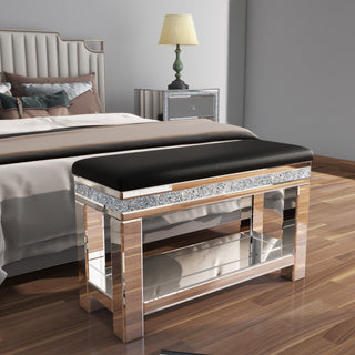 SHYFOY Crushed Diamon Mirrored Bench Shoe Storage