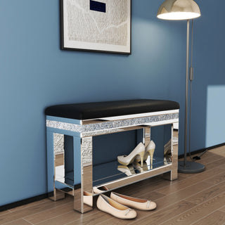 SHYFOY Crushed Diamon Mirrored Bench Shoe Storage