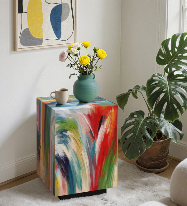 Abstract Art Graffiti Glass End Table