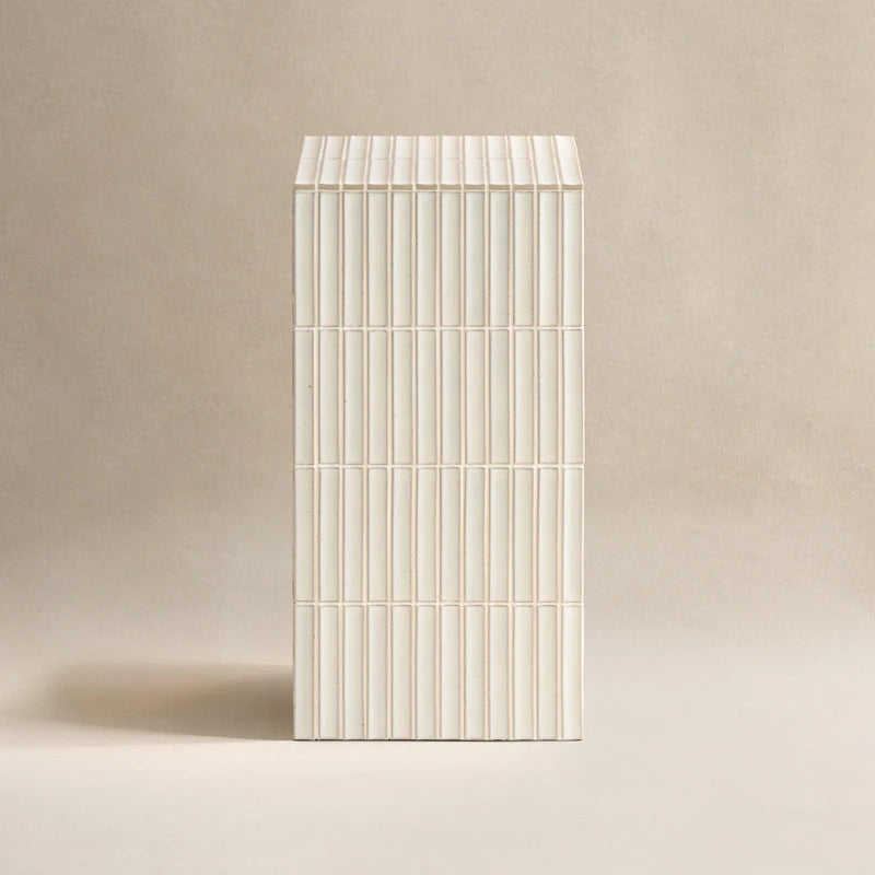 White Grid-Tiled Modern Square Accent Table