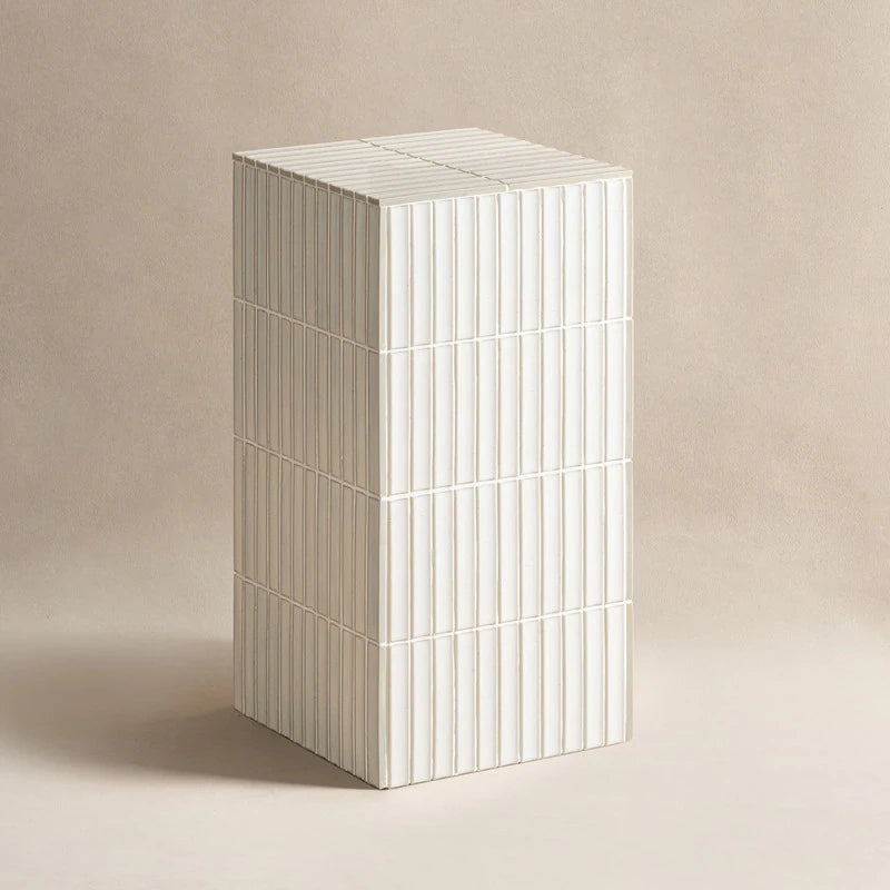 White Grid-Tiled Modern Square Accent Table