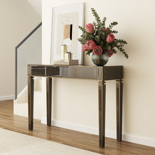 Antique Mirrored Console Table with Bronze-Toned Frame