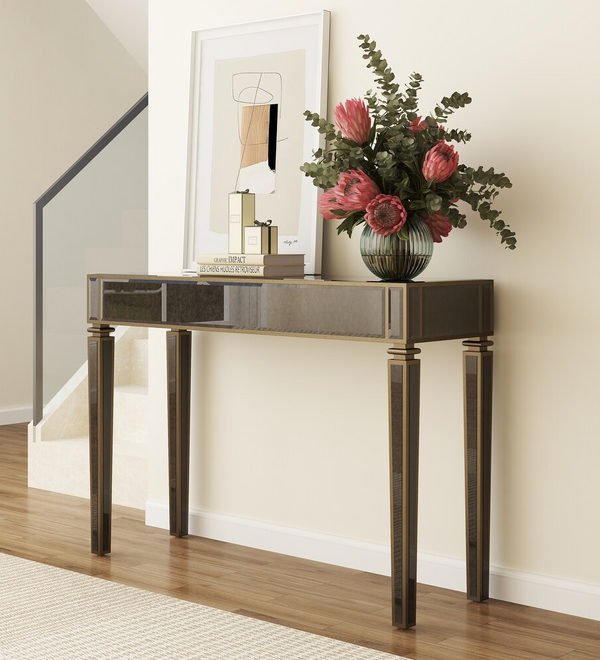 Antique Mirrored Console Table with Bronze-Toned Frame