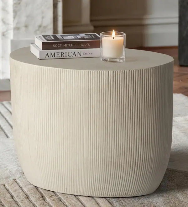 Fluted MgO Modern Round Accent Table