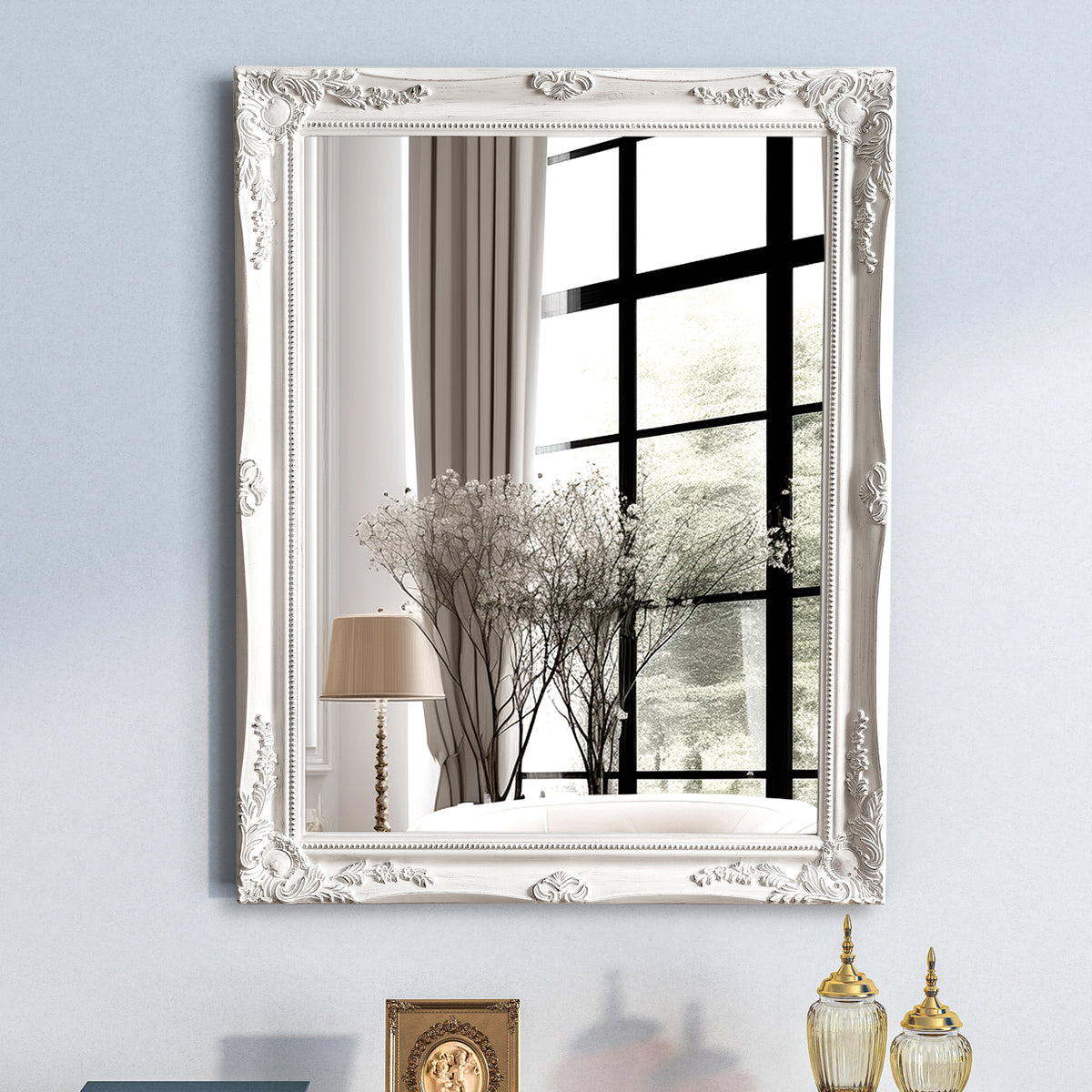 Antique White Ornate Wall Mirror