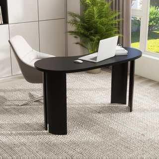 Black Curved Desk Home Office Desk Wooden Writing Desk