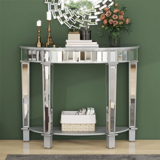 SHYFOY Mirror Circular Curved Sofa Console Table with Shelf