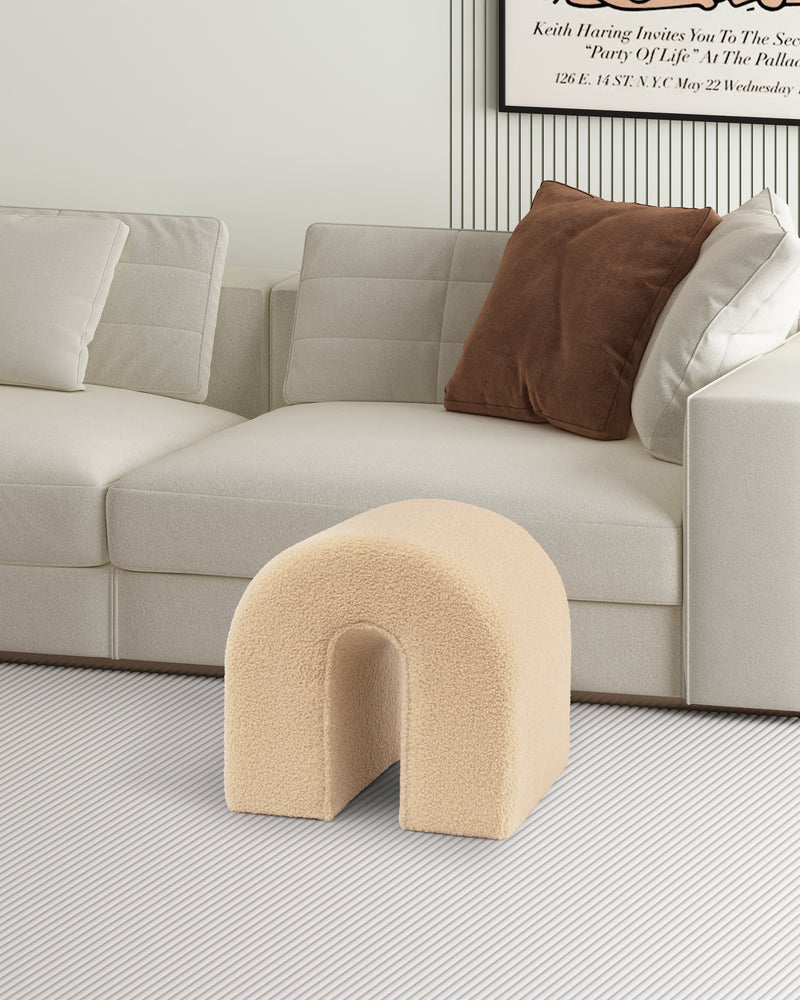 Camel Accent Upholstered Ottoman, N Shaped