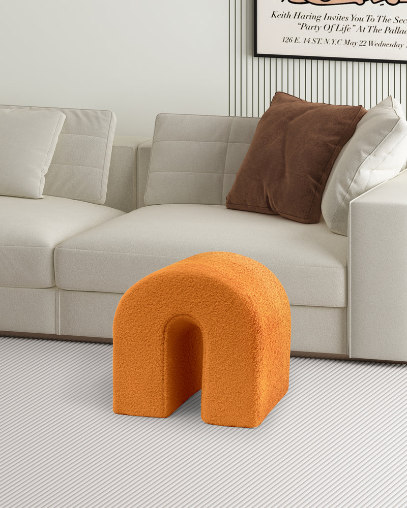 Orange Accent Upholstered Ottoman, N Shaped