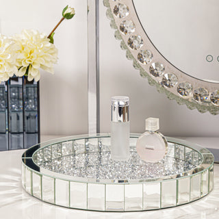 Luxury Round Glass Mirror Tray fills with Crushed Diamond