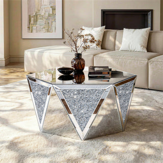 Luxury Mirrored Crystal Coffee Table with Geometric Glass Design