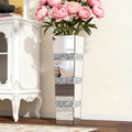 Mirrored Tall Floor Vase,  Large Crushed Diamond Floor Vase