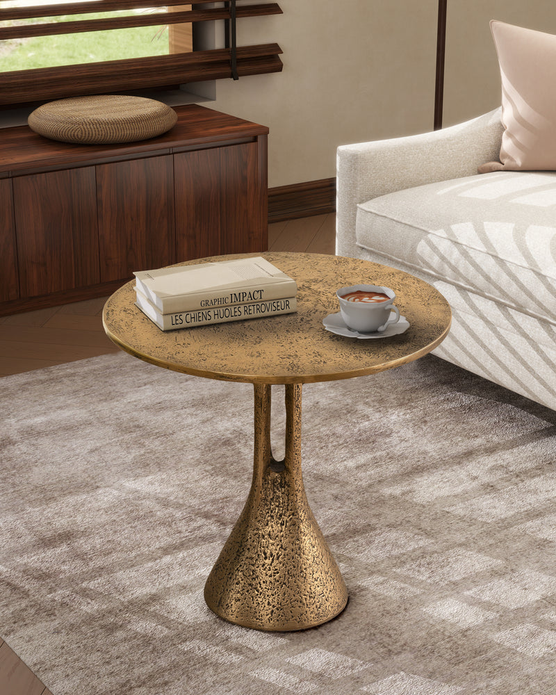 Antique Brass Round End Table