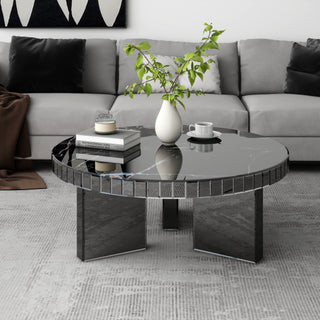 Black Mirrored Coffee Table with Marble Pattern
